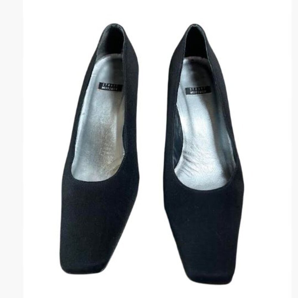 Stuart Weitzman Chisel Toe Black Fabric Pumps Cla… - image 6